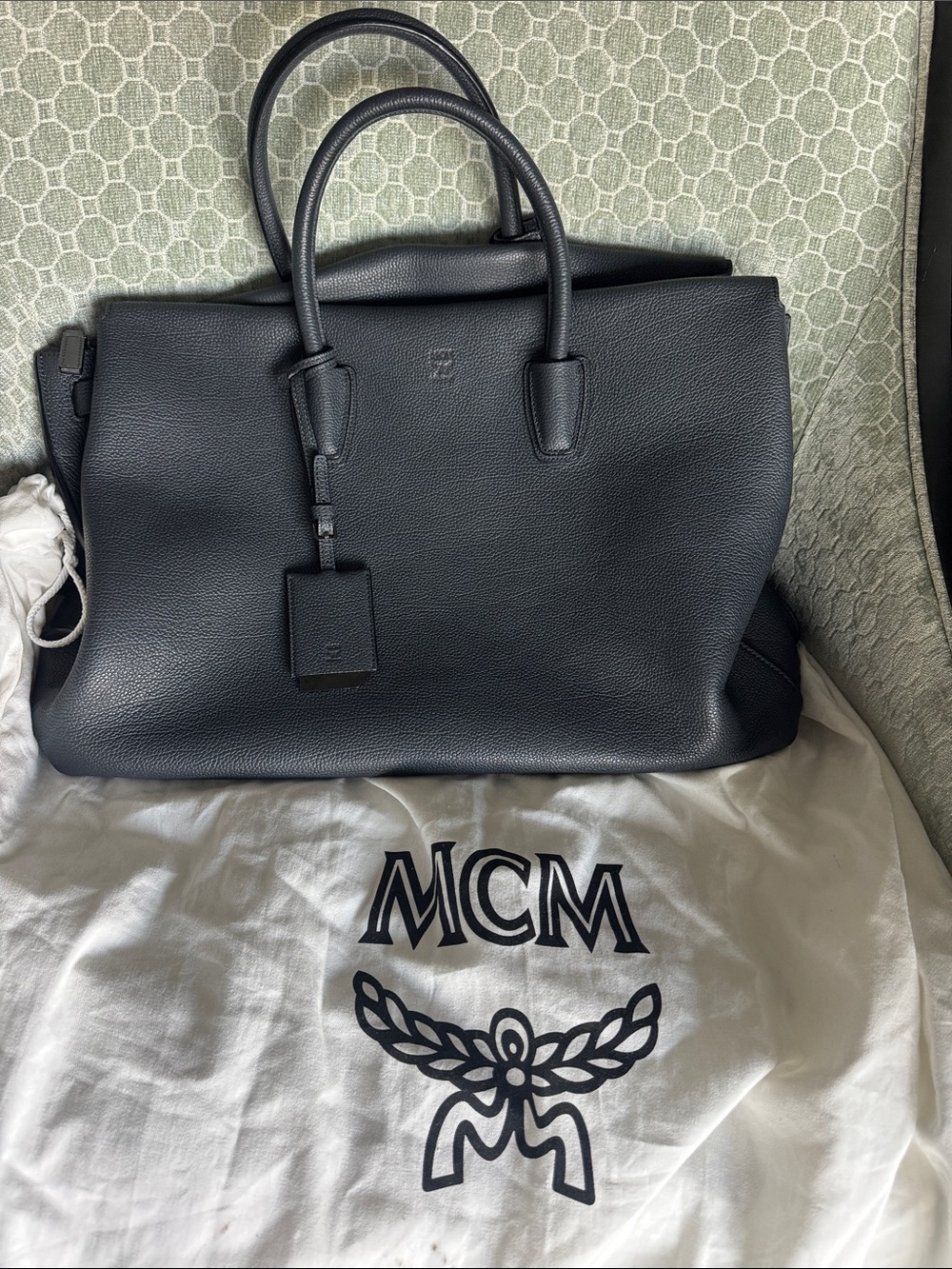 MCM Dark Grey Pebbled Leather Top-Handle Phantom Tote with MCM dust bag EUC